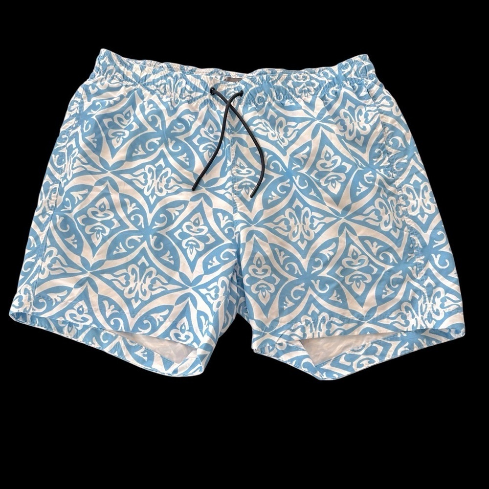 H&M Mens XL Mesh Lined‎ Swim Trunks Shorts Blue White Swimwear Summer Pool